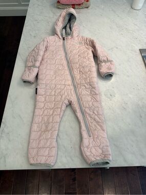 The North Face Light Pink Quilted Hooded Kids One-Piece Footie